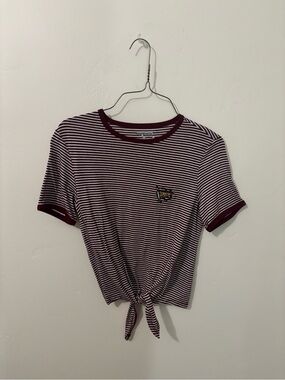 Joe Boxer Burgundy and White Striped Tie-Front Crop Top